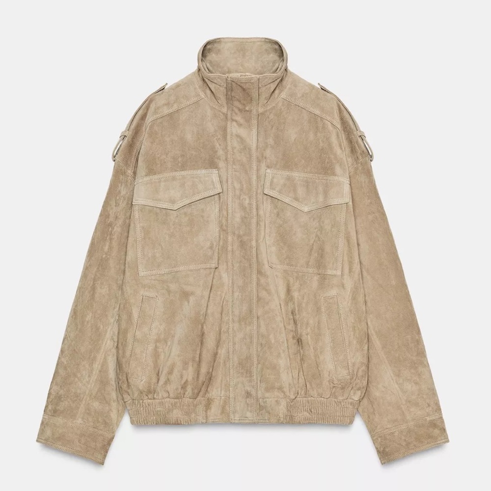Zara Beige Suede Leather Jacket